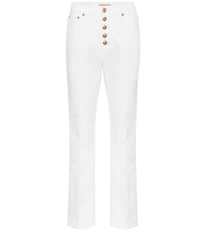Tory Burch Button-fly Cropped Denim Pants In White | ModeSens