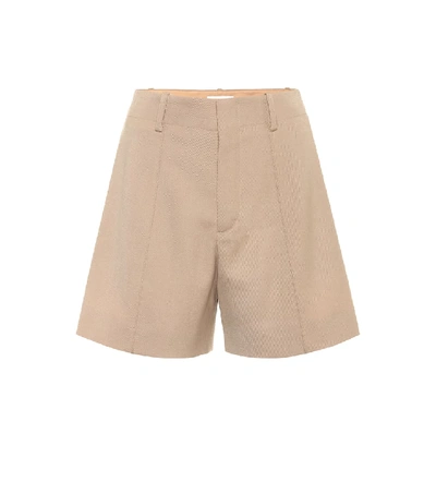 Shop Chloé High-rise Stretch-wool Shorts In Beige