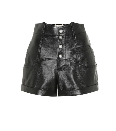 Shop Saint Laurent High-rise Leather Shorts In Black
