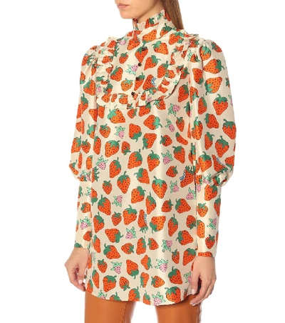 Shop Gucci Strawberry-print Silk Blouse In Multicoloured