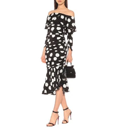 Shop Dolce & Gabbana Polka-dot Stretch Silk Dress In Black