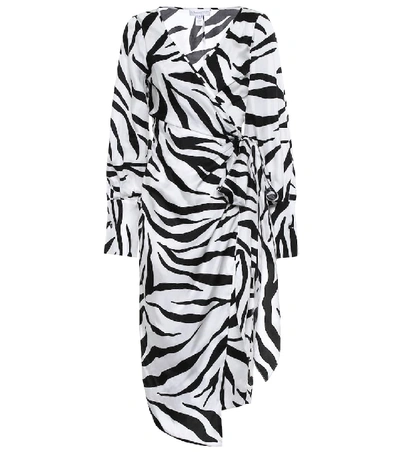 Shop Oscar De La Renta Zebra-print Silk Twill Wrap Dress In White
