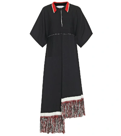 Shop Jw Anderson Fringed Wool Midi Dress In Black
