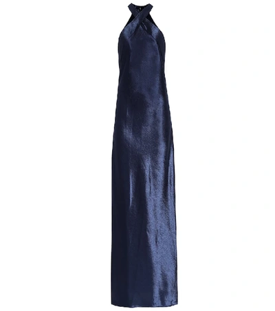 Shop Galvan Eve Satin Gown In Blue