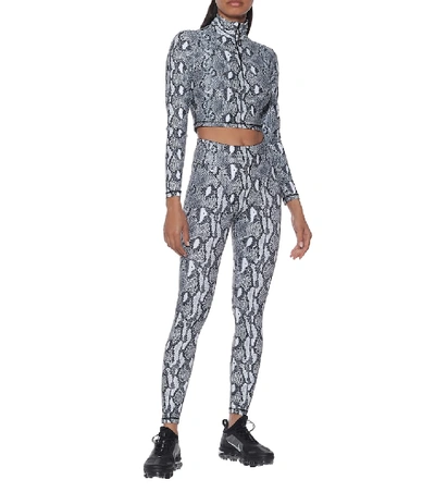 Shop Adam Selman Sport French Cut Snake-print Leggings In Grey