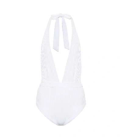 Shop Alexandra Miro Eva Halterneck Swimsuit In White