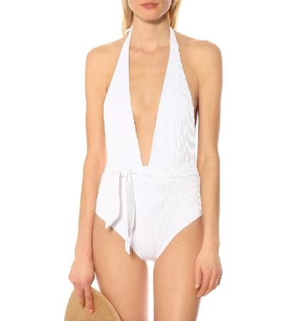 Shop Alexandra Miro Eva Halterneck Swimsuit In White