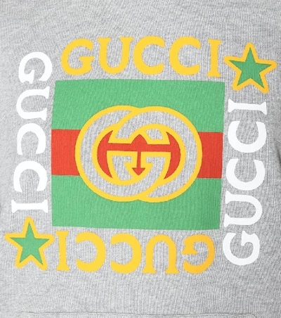 Shop Gucci Logo Cotton Hoodie In Grey