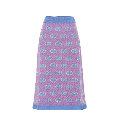 Shop Gucci Wool-blend Jacquard Skirt In Purple