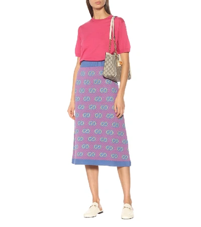 Shop Gucci Wool-blend Jacquard Skirt In Purple