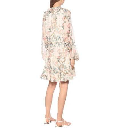 Shop Chloé Embroidered Printed Silk Dress In Beige
