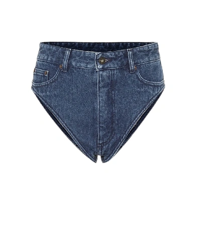 Shop Y/project Cotton-denim High-rise Shorts In Blue