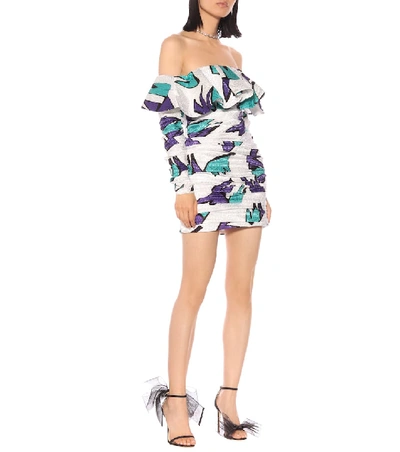 Shop Attico Off-the-shoulder Printed Minidress In Multicoloured