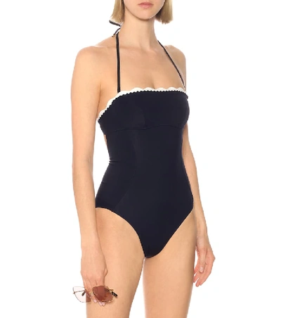 Shop Stella Mccartney Scalloped Bandeau Swimsuit In Blue