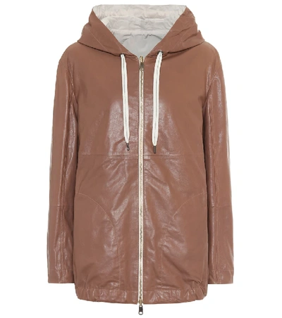 Shop Brunello Cucinelli Reversible Leather And Cotton Jacket In Brown