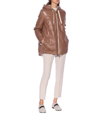 Shop Brunello Cucinelli Reversible Leather And Cotton Jacket In Brown