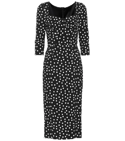 Shop Dolce & Gabbana Dotted Cady Midi Dress In Black