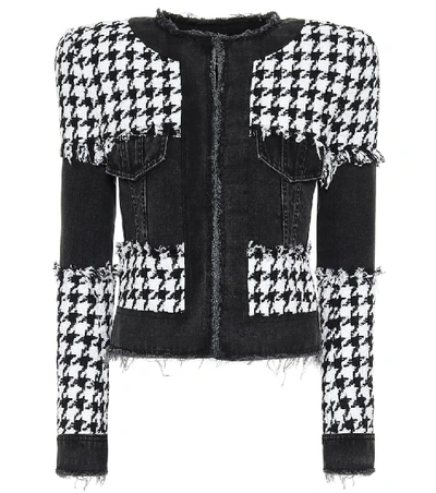 Shop Balmain Houndstooth Cotton-blend Jacket In Black