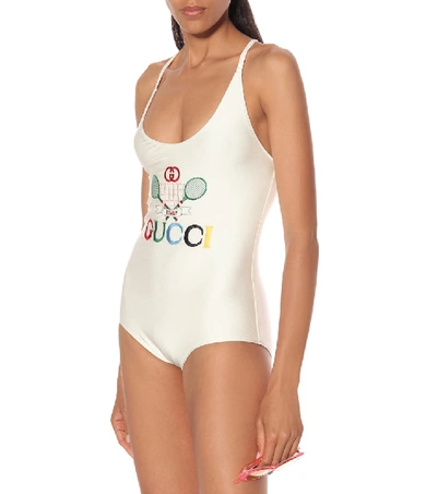 Shop Gucci Embroidered One-piece Swimsuit In White
