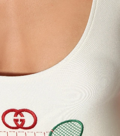 Shop Gucci Embroidered One-piece Swimsuit In White
