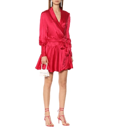 Shop Zimmermann Wavelength Silk-satin Dress In Pink
