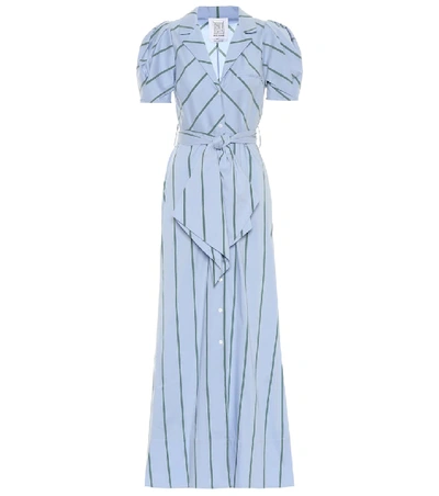 Shop Rosie Assoulin Striped Cotton-blend Maxi Dress In Blue