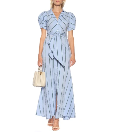 Shop Rosie Assoulin Striped Cotton-blend Maxi Dress In Blue