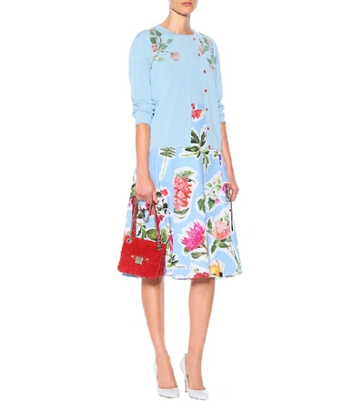 Shop Carolina Herrera Floral Cotton-blend Skirt In Blue