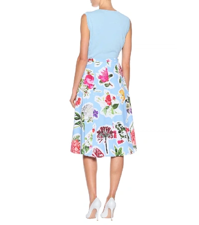Shop Carolina Herrera Floral Cotton-blend Skirt In Blue