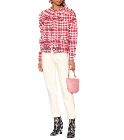 Shop Msgm Houndstooth Cotton-blend Jacket In Red