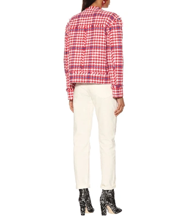 Shop Msgm Houndstooth Cotton-blend Jacket In Red