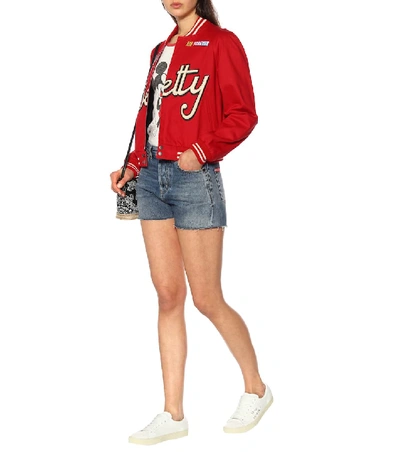 Shop Saint Laurent Teddy Gabardine Varsity Jacket In Red