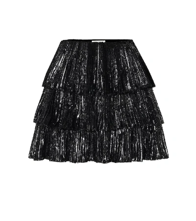 Shop Saint Laurent Pleated Lamé Velvet Miniskirt In Black