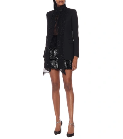Shop Saint Laurent Pleated Lamé Velvet Miniskirt In Black