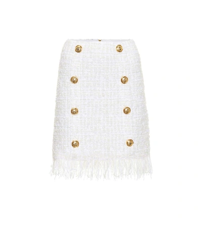 Shop Balmain Tweed Miniskirt In White