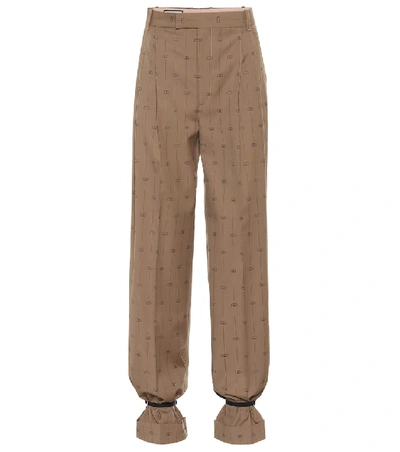 Shop Gucci Gg Striped Wool And Silk Pants In Beige