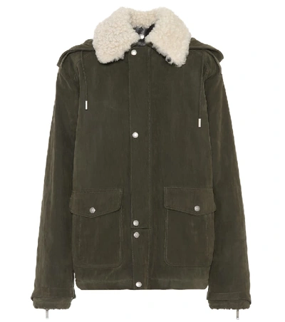 Shop Saint Laurent Fur-trimmed Cotton Jacket In Green