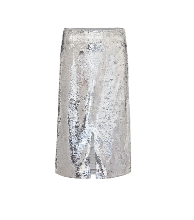 Shop Ganni Sequined Skirt In Silver