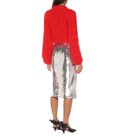 Shop Ganni Sequined Skirt In Silver