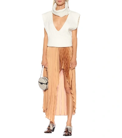 Shop Stella Mccartney Allora Pleated Satin Midi Skirt In Neutrals