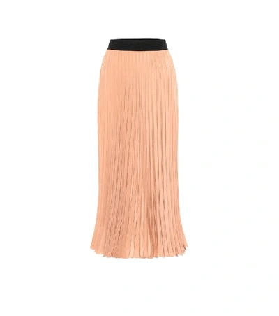 Shop Moncler Pleated Midi Skirt In Beige
