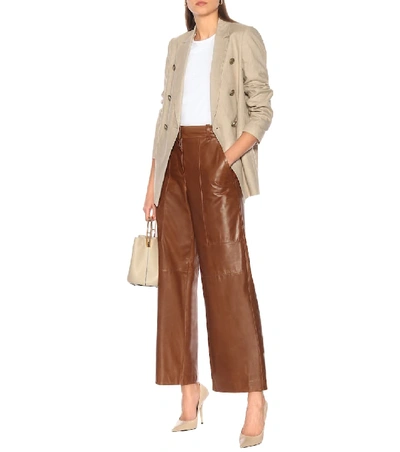 Shop Brunello Cucinelli High-rise Wide-leg Leather Pants In Brown