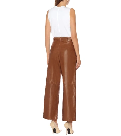 Shop Brunello Cucinelli High-rise Wide-leg Leather Pants In Brown