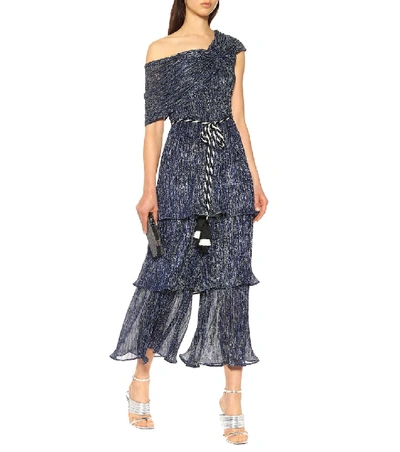 Shop Peter Pilotto Pleated Jersey Jumpsuit In Blue