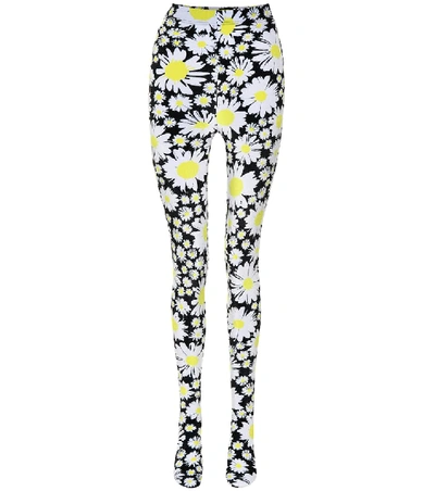 Shop Richard Quinn Daisy-print Velvet Tights In Yellow