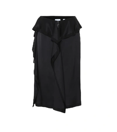 Shop Burberry Silk Midi Skirt In Black