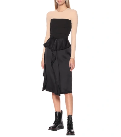 Shop Burberry Silk Midi Skirt In Black