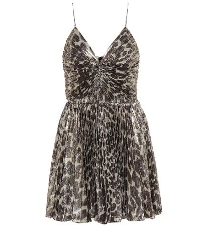 Shop Saint Laurent Leopard-print Silk-blend Minidress In Metallic