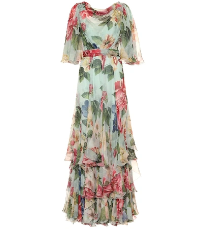 Shop Dolce & Gabbana Floral Silk-chiffon Dress In Multicoloured