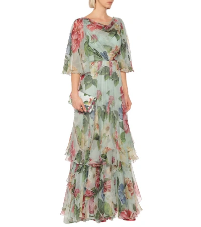 Shop Dolce & Gabbana Floral Silk-chiffon Dress In Multicoloured